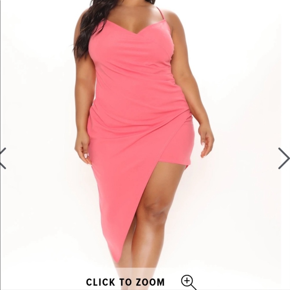 Asymmetrical coral dress- Fashion Nova